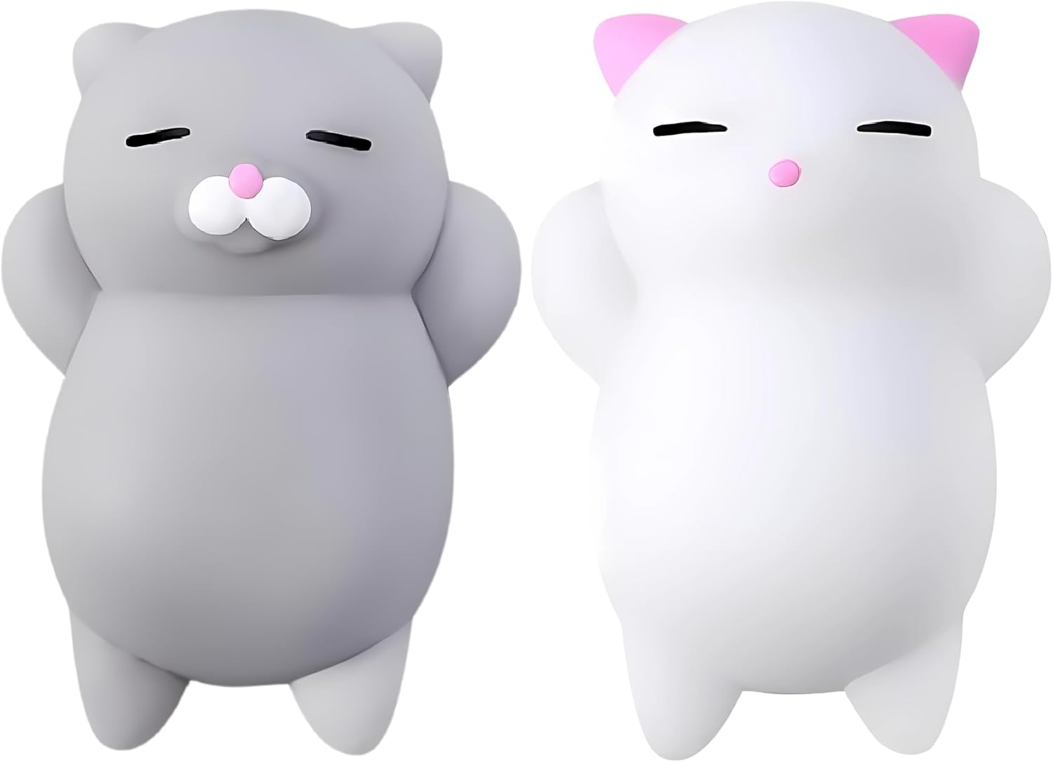 Nutty Toys Squishy Cat Set - 2 Soft Silicone Kawaii Kitties Top Stress Relief Toy 2023 Unique Gifts for Teens Kids Women Men Adults Best Teenage Girls Teen Boy Tween Christmas Stocking Stuffers Idea