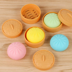 MEIEST 4 PCS Colorful Dumpling Squishy Stress Balls Fidget Sensory Toy,Squeeze Dough Ball Stress Relief Hand Toy,Anti-Anxiety Bun with Food Steamer Stretchy Desk Toys 4 Dumpling 1.6 inches