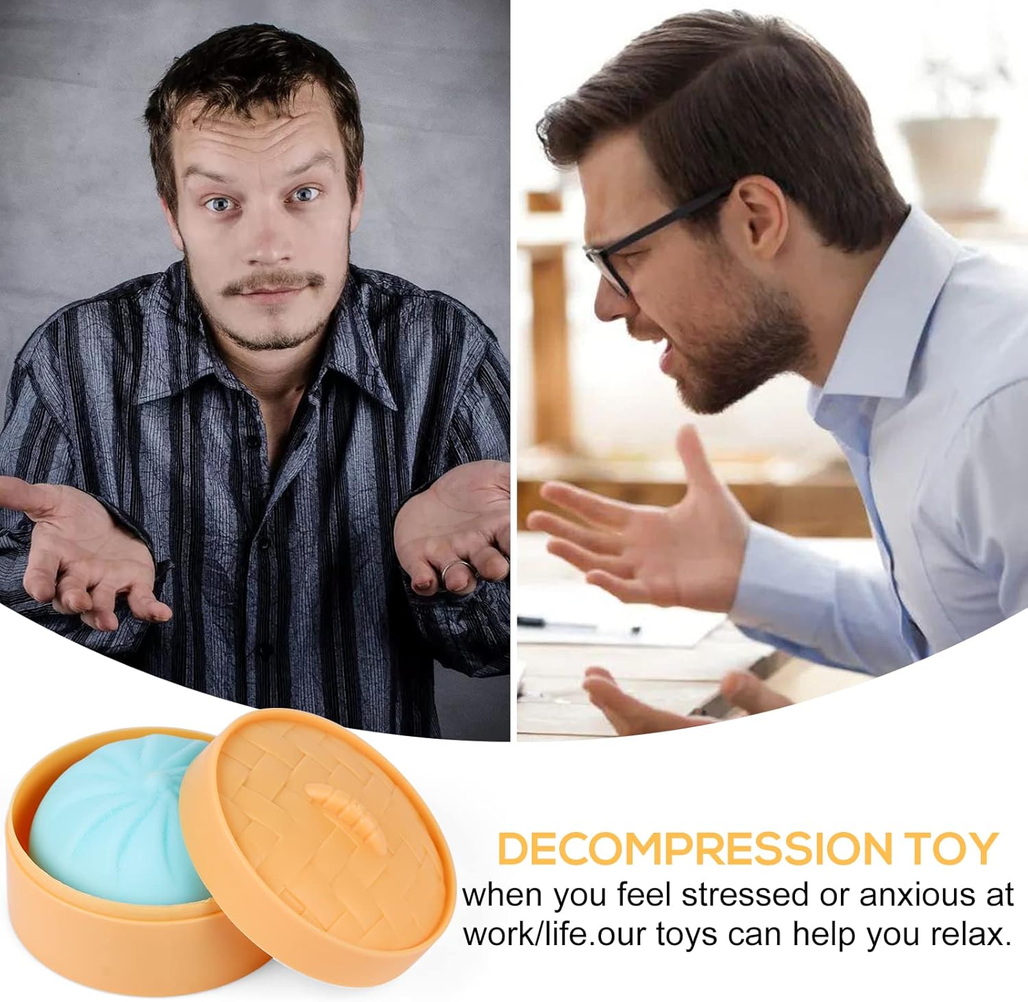 MEIEST 4 PCS Colorful Dumpling Squishy Stress Balls Fidget Sensory Toy,Squeeze Dough Ball Stress Relief Hand Toy,Anti-Anxiety Bun with Food Steamer Stretchy Desk Toys 4 Dumpling 1.6 inches